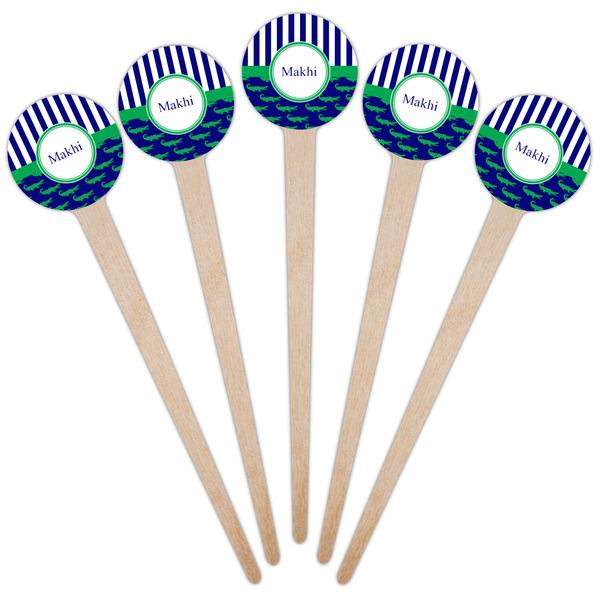 Alligators & Stripes Wooden 4" Food Pick - Round - Fan View