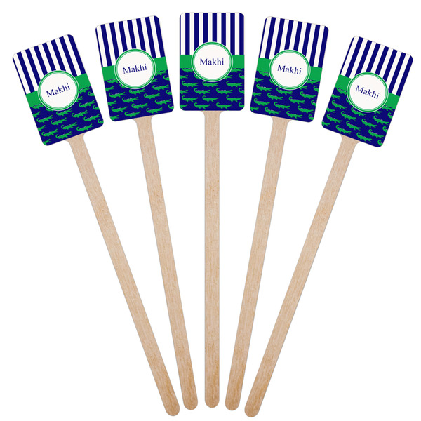 Alligators & Stripes Wooden 6.25" Stir Stick - Rectangular - Fan View