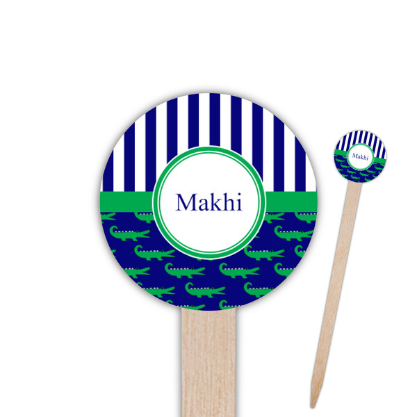 Custom Alligators & Stripes Round Wooden Food Picks (Personalized)