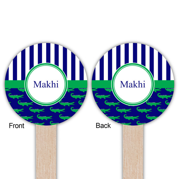 Alligators & Stripes Wooden 6" Food Pick - Round - Double Sided - Front & Back