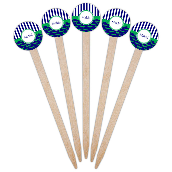 Alligators & Stripes Wooden 6" Food Pick - Round - Fan View