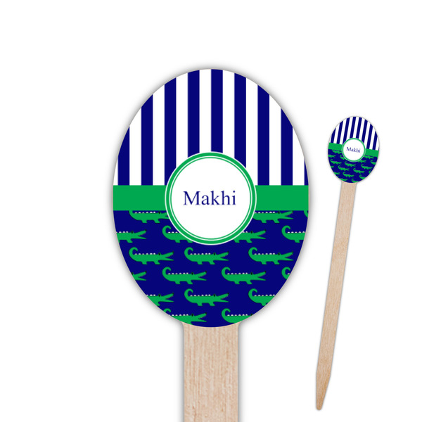 Custom Alligators & Stripes Oval Wooden Food Picks (Personalized)
