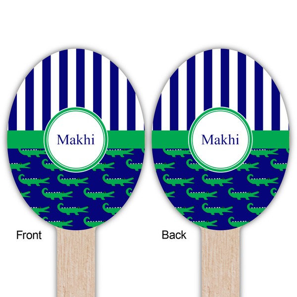 Alligators & Stripes Wooden Food Pick - Oval - Double Sided - Front & Back