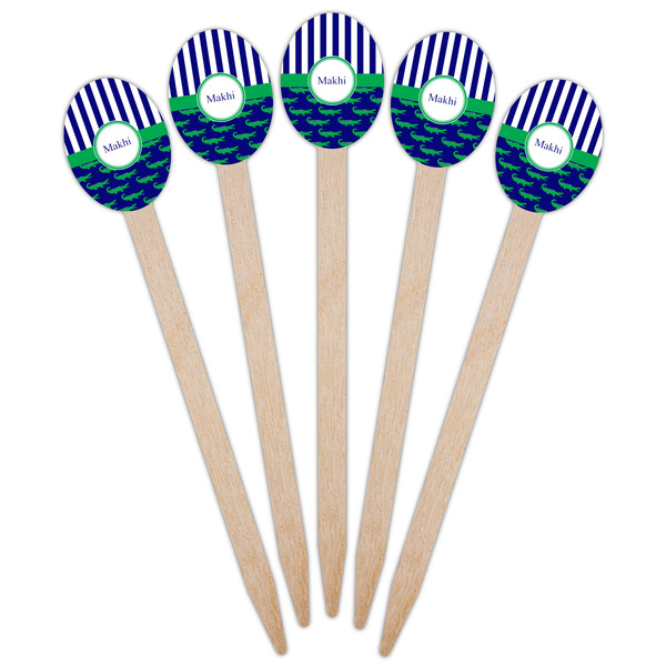 Alligators & Stripes Wooden Food Pick - Oval - Fan View
