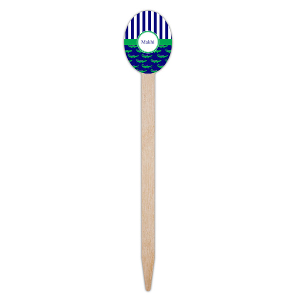Alligators & Stripes Wooden Food Pick - Oval - Single Pick