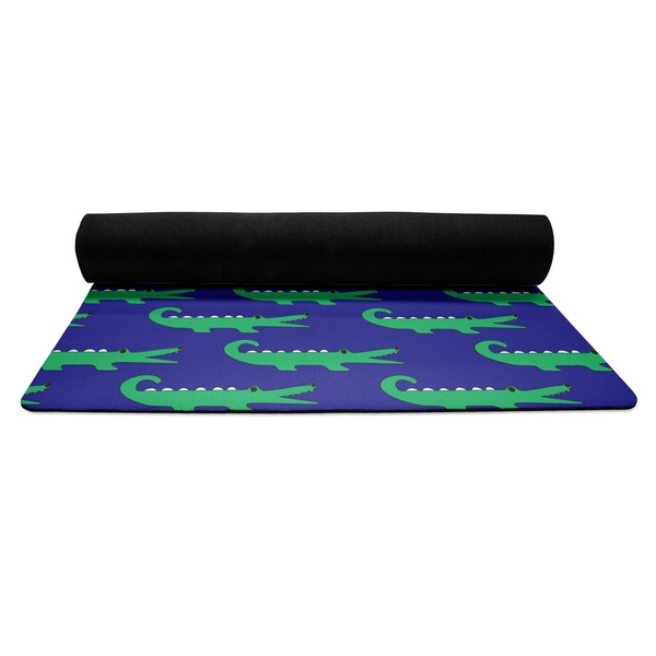Alligators & Stripes Yoga Mat Rolled up Black Rubber Backing