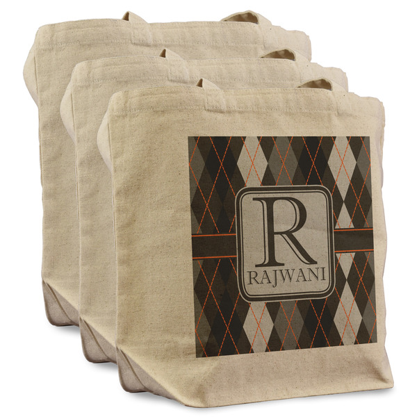 Custom Modern Chic Argyle Reusable Cotton Grocery Bags - Set of 3 (Personalized)