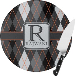 Modern Chic Argyle Round Glass Cutting Board - Small (Personalized)