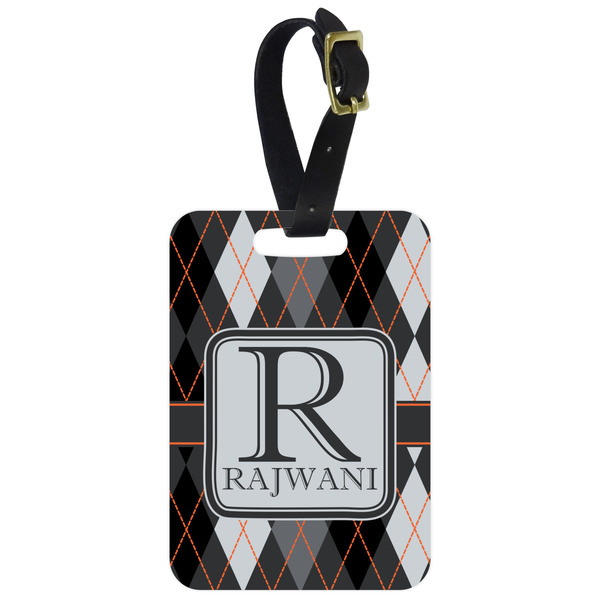 Custom Modern Chic Argyle Metal Luggage Tag w/ Name and Initial