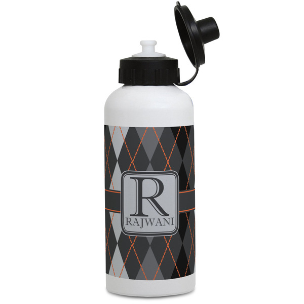 Custom Modern Chic Argyle Water Bottles - Aluminum - 20 oz - White (Personalized)