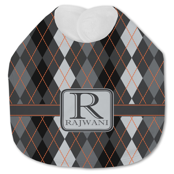 Custom Modern Chic Argyle Jersey Knit Baby Bib w/ Name and Initial