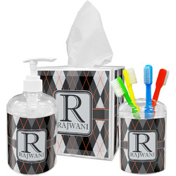 Modern Chic Argyle Acrylic Bathroom Accessories Set w/ Name and Initial