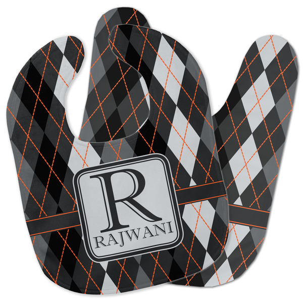 Custom Modern Chic Argyle Baby Bib w/ Name and Initial