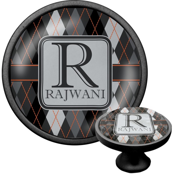 Custom Modern Chic Argyle Cabinet Knob (Black) (Personalized)