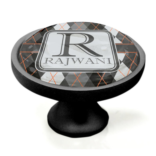 Modern Chic Argyle Black Custom Cabinet Knob (Side)
