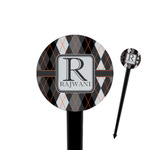Modern Chic Argyle 4" Round Plastic Food Picks - Black - Single Sided (Personalized)