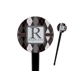 Modern Chic Argyle 4" Round Plastic Food Picks - Black - Single Sided (Personalized)