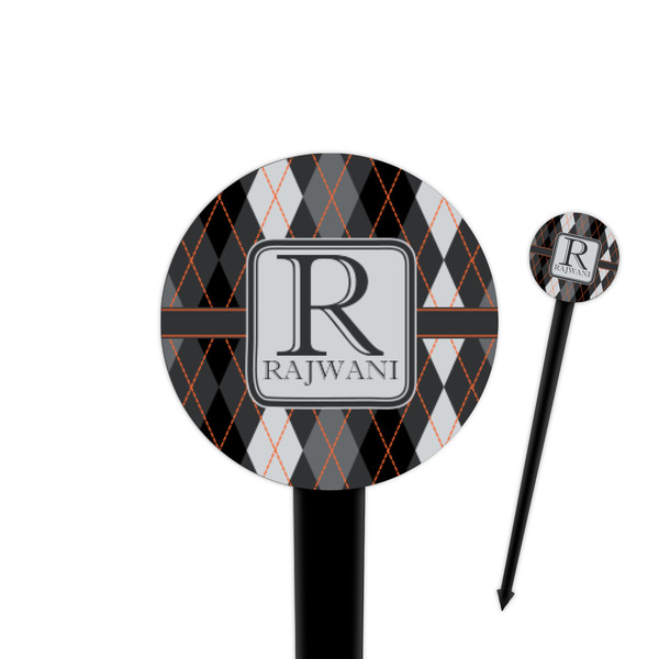 Custom Modern Chic Argyle 4" Round Plastic Food Picks - Black - Single Sided (Personalized)
