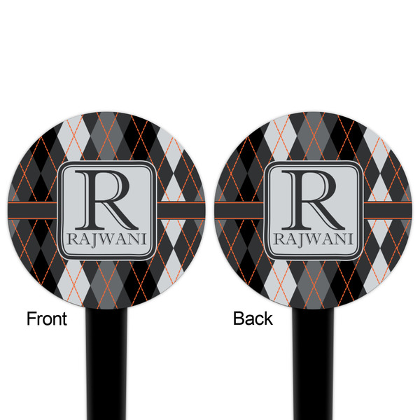 Modern Chic Argyle Black Plastic 4" Food Pick - Round - Double Sided - Front & Back