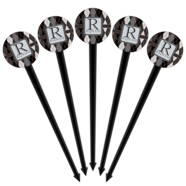 Modern Chic Argyle Black Plastic 4" Food Pick - Round - Fan View