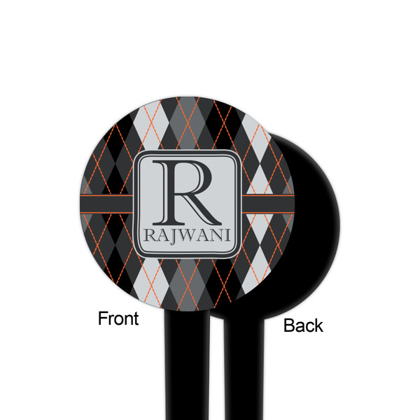 Modern Chic Argyle Black Plastic 4" Food Pick - Round - Single Sided - Front & Back