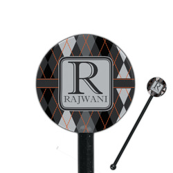 Modern Chic Argyle 5.5" Round Plastic Stir Sticks - Black - Single Sided (Personalized)