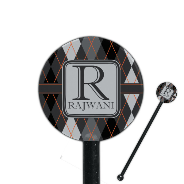 Custom Modern Chic Argyle 5.5" Round Plastic Stir Sticks - Black - Single Sided (Personalized)