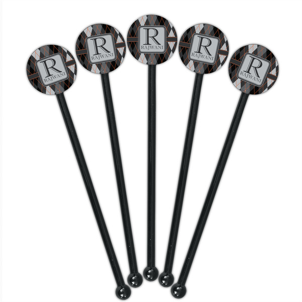 Modern Chic Argyle Black Plastic 5.5" Stir Stick - Round - Fan View