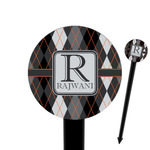 Modern Chic Argyle 6" Round Plastic Food Picks - Black - Single Sided (Personalized)