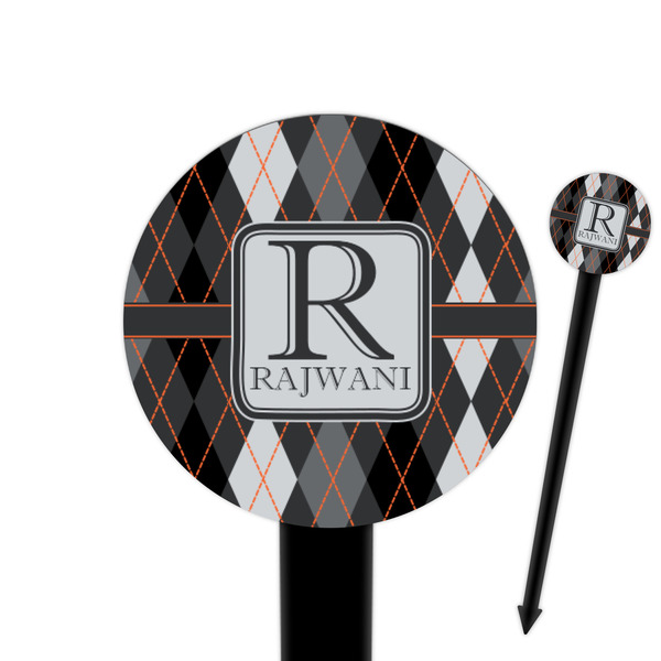 Custom Modern Chic Argyle 6" Round Plastic Food Picks - Black - Single Sided (Personalized)