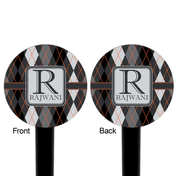 Modern Chic Argyle Black Plastic 6" Food Pick - Round - Double Sided - Front & Back