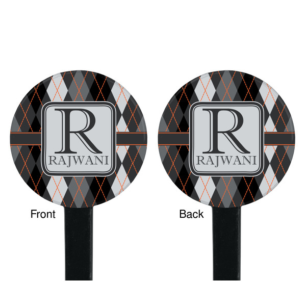 Modern Chic Argyle Black Plastic 7" Stir Stick - Double Sided - Round - Front & Back