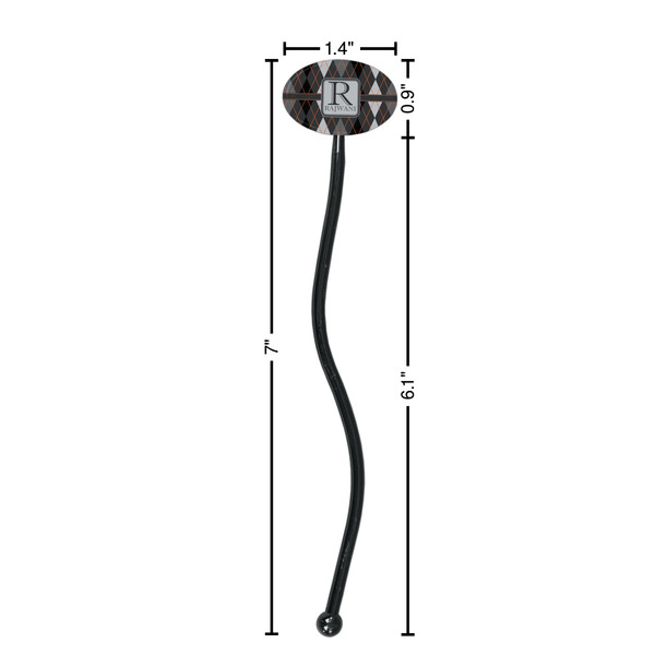 Modern Chic Argyle Black Plastic 7" Stir Stick - Oval - Dimensions