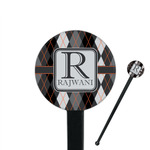 Modern Chic Argyle 7" Round Plastic Stir Sticks - Black - Single Sided (Personalized)