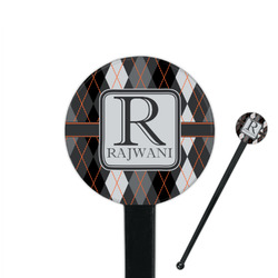 Modern Chic Argyle 7" Round Plastic Stir Sticks - Black - Single Sided (Personalized)