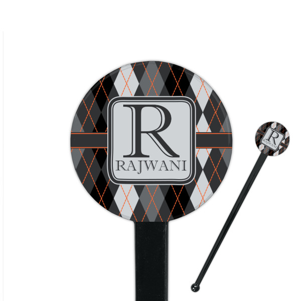 Custom Modern Chic Argyle 7" Round Plastic Stir Sticks - Black - Single Sided (Personalized)