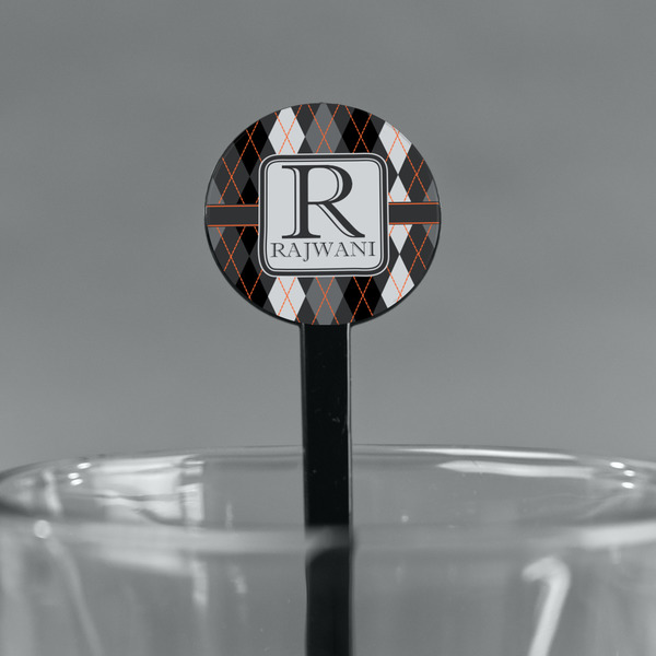 Modern Chic Argyle Black Plastic 7" Stir Stick - Round - Main