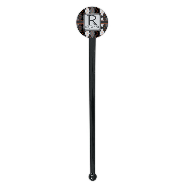 Modern Chic Argyle Black Plastic 7" Stir Stick - Round - Single Stick