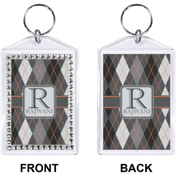 Modern Chic Argyle Bling Keychain (Front + Back)