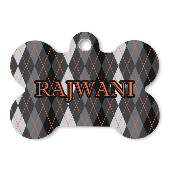 Custom Modern Chic Argyle Bone Shaped Dog ID Tag (Personalized)