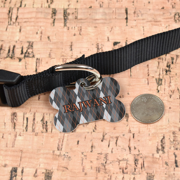 Modern Chic Argyle Bone Shaped Dog ID Tag - Large - In Context