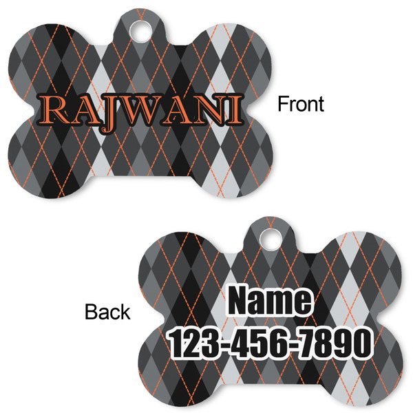 Modern Chic Argyle Bone Shaped Dog Tag - Front & Back