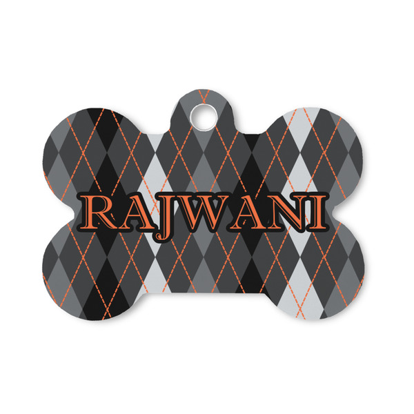 Custom Modern Chic Argyle Bone Shaped Dog ID Tag - Small (Personalized)