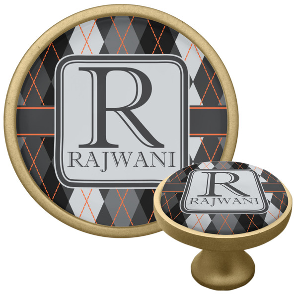 Custom Modern Chic Argyle Cabinet Knob - Gold (Personalized)