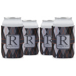 Modern Chic Argyle Can Cooler (12 oz) - Set of 4 w/ Name and Initial