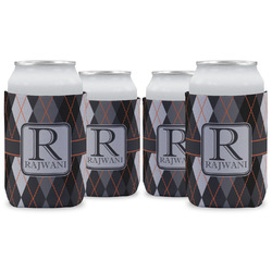 Modern Chic Argyle Can Cooler (12 oz) - Set of 4 w/ Name and Initial