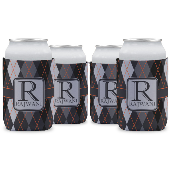 Custom Modern Chic Argyle Can Cooler (12 oz) - Set of 4 w/ Name and Initial