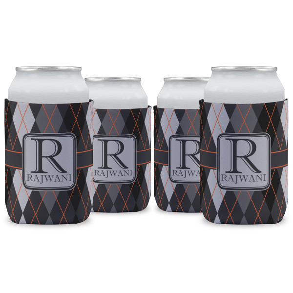 Custom Modern Chic Argyle Can Cooler (12 oz) - Set of 4 w/ Name and Initial