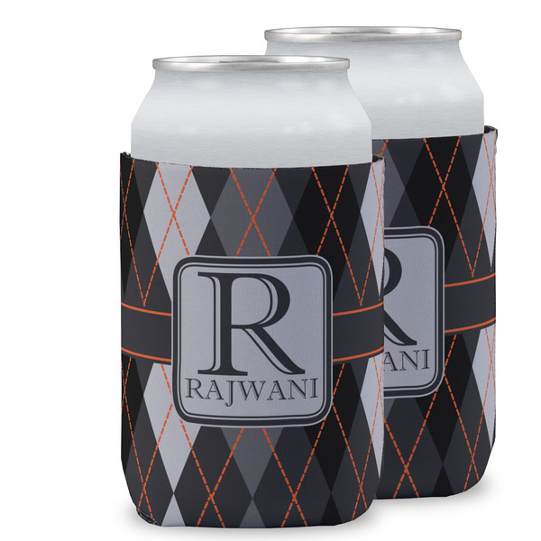 Custom Modern Chic Argyle Can Cooler (12 oz) w/ Name and Initial