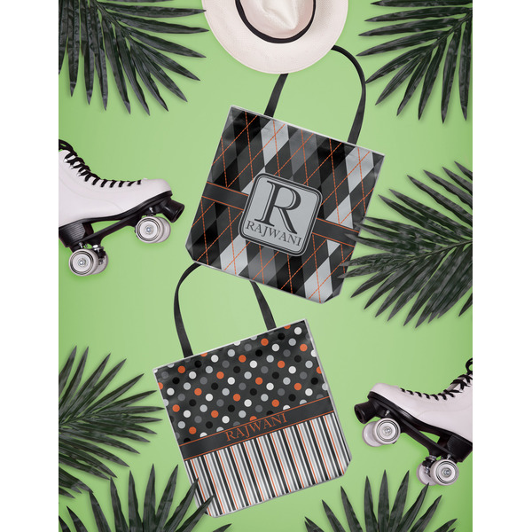 Modern Chic Argyle Canvas Tote Lifestyle Front and Back- 13x13